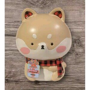 Mimicoco Christmas Figure Shibu Dog Nana Resin Plaid Scarf Winter Big Head 9"
